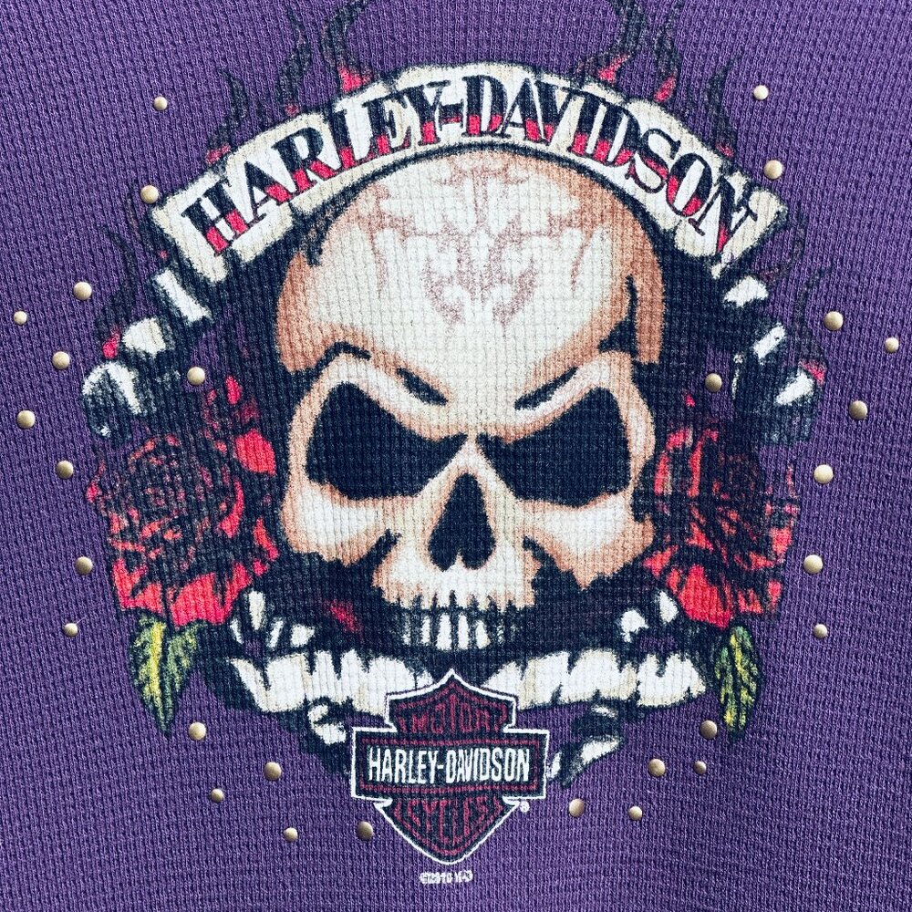 Harley-Davidson Purple Long-Sleeve Thermal Top - Skull & Rose Motif (Size Large)